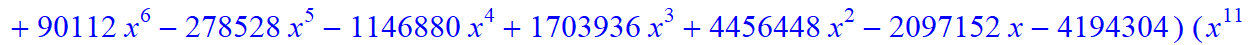 11, -16*x^11*(373885938633714892595043630206418944*x-785850675191360539652971540911226880*x^6+9766025008424254138457522176*x^31+148362486878215103575953759606407168*x^16+312500191121381807730221645824*...