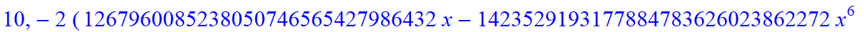 10, -2*(1267960085238050746565427986432*x-1423529193177884783626023862272*x^6+12025306721330135040*x^31+40237386590503039867954397184*x^16+940098527345896325120*x^28-54436437426176*x^36+788880901013504...