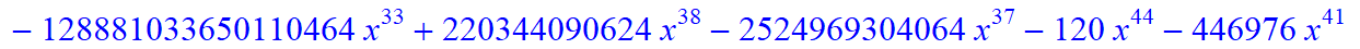 10, -2*(1267960085238050746565427986432*x-1423529193177884783626023862272*x^6+12025306721330135040*x^31+40237386590503039867954397184*x^16+940098527345896325120*x^28-54436437426176*x^36+788880901013504...