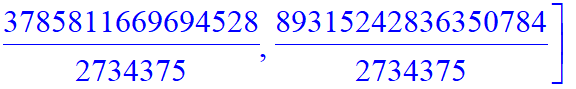 [1, 128/35, 3264/175, 116288/875, 5483328/4375, 64662592/4375, 653767104/3125, 377879777344/109375, 35659886910528/546875, 3785811669694528/2734375, 89315242836350784/2734375]