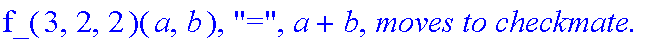 Subcase, 5, `:black's move is`, Right, `which by induction assumption takes at most`, f_(3,2,2)(a,b), 