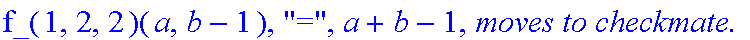 Subcase, 1, `:black's move is`, UpLeft, `which by induction assumption takes at most`, f_(1,2,2)(a,b-1), 